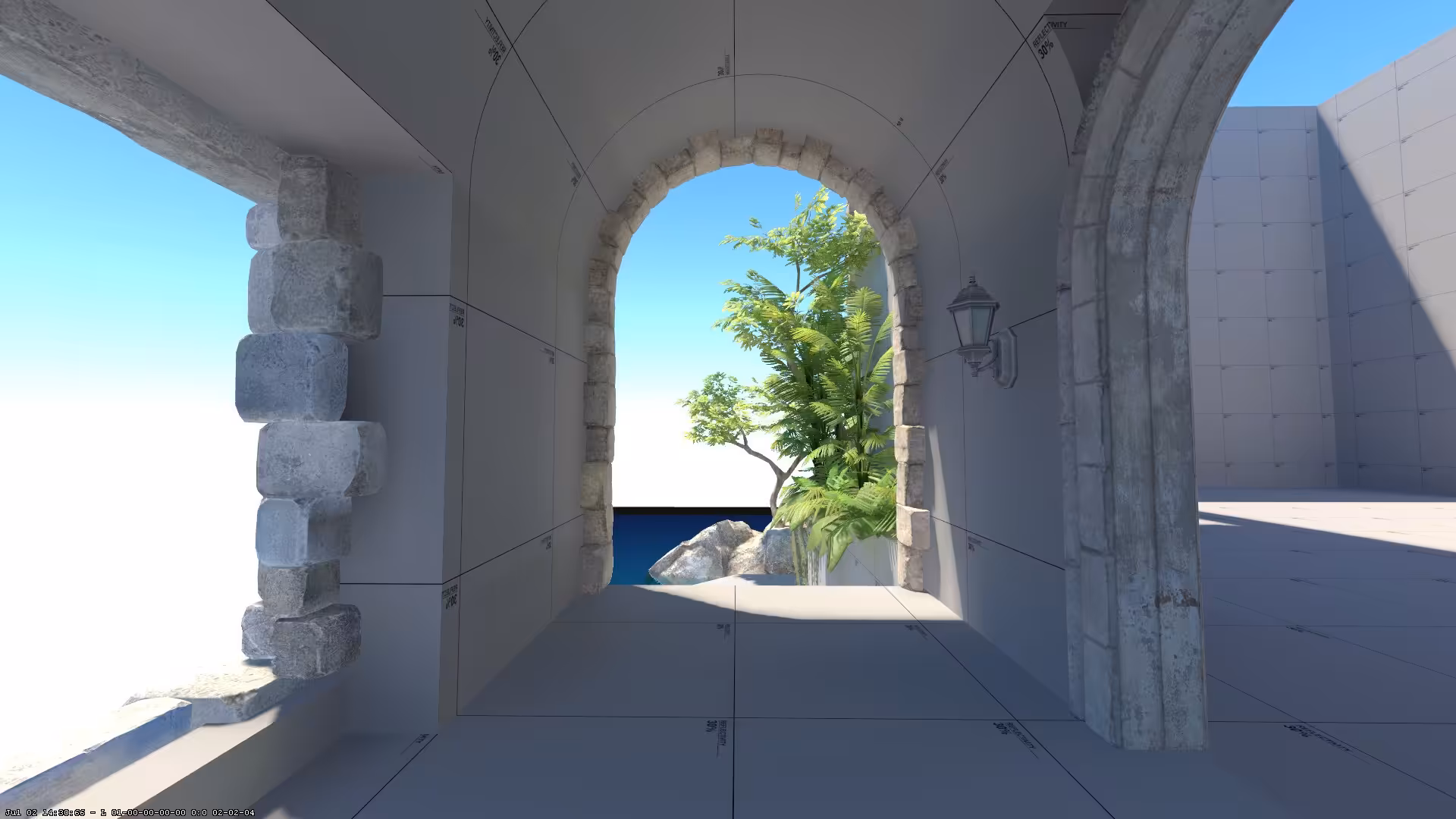 A greybox archway at the coast of Lake Como.