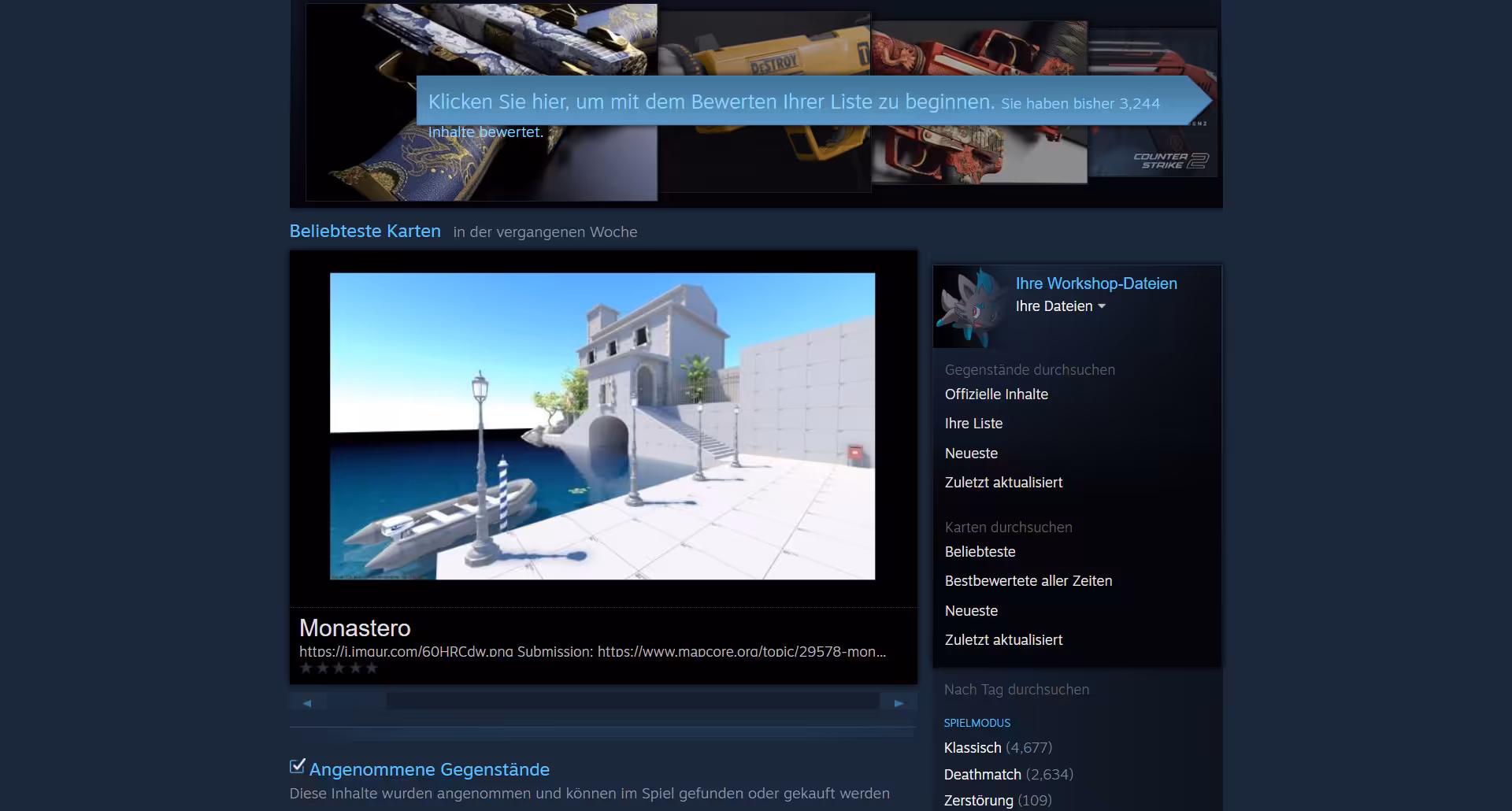 Monastero on the front page of the Steam Workshop.