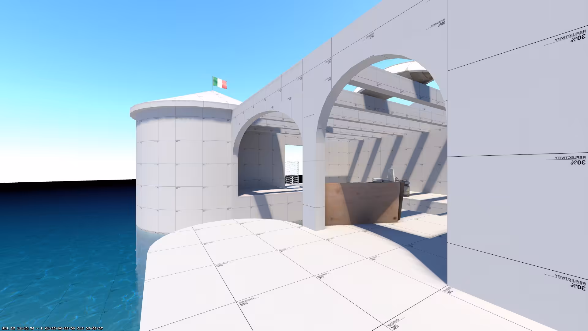 A boat garage with an integrated workshop.