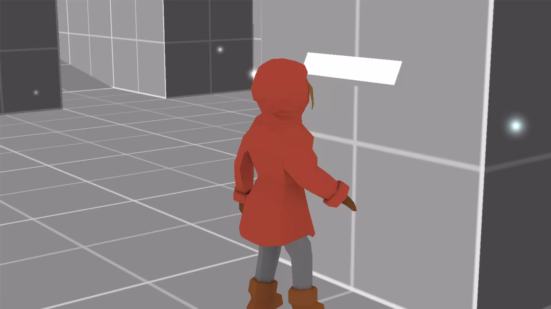 The player reaches out to pull a lever.