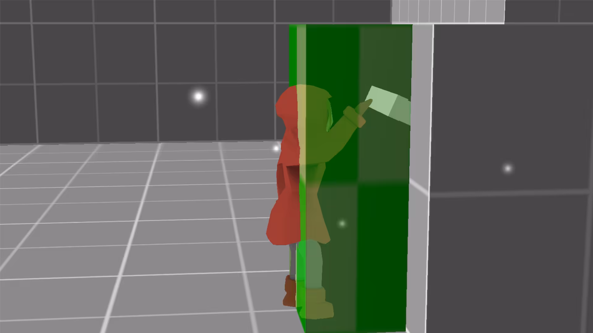 The player intersects with a trigger collider volume in front of a lever.