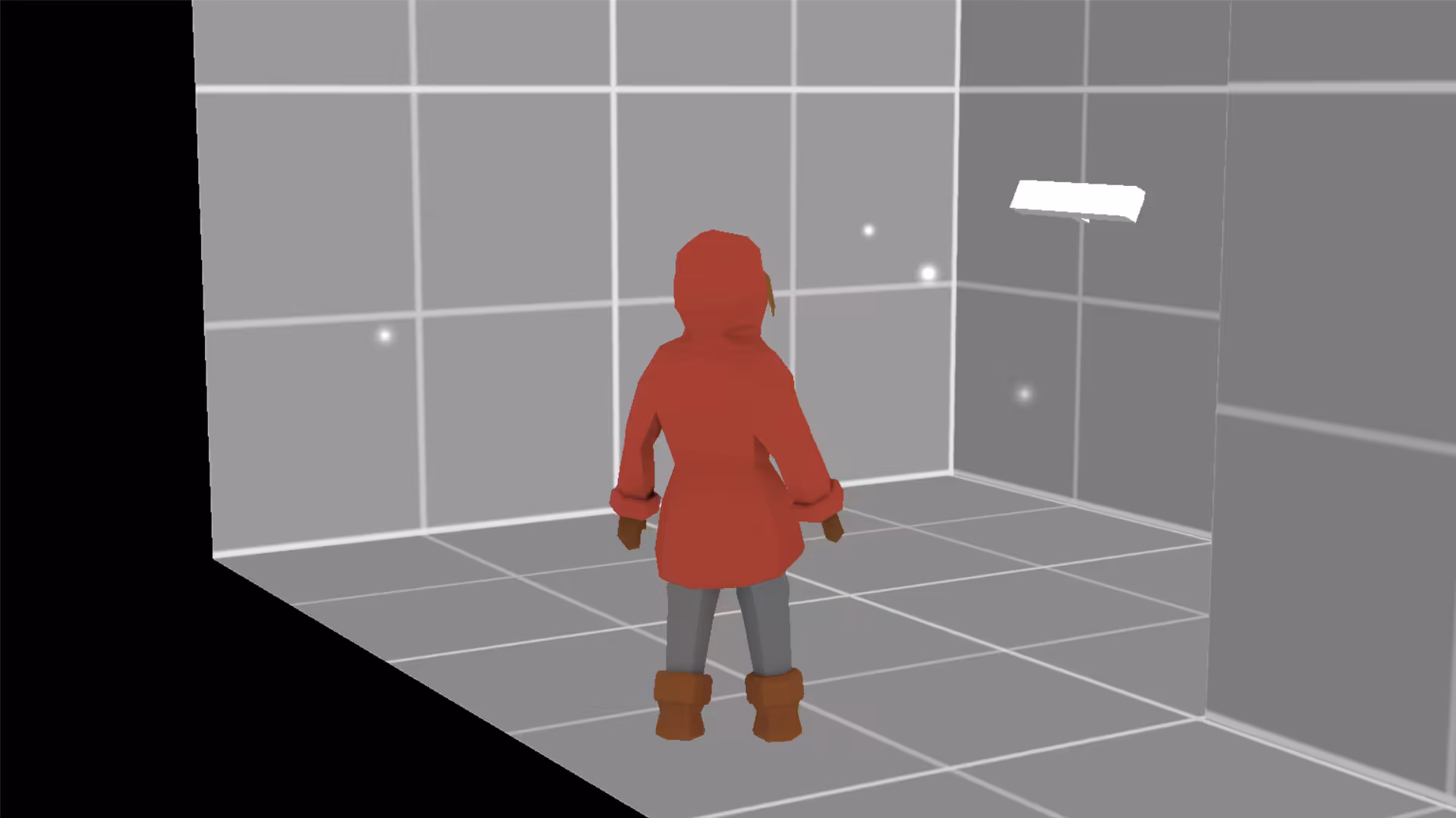 The player looking toward a lever mounted on the wall.