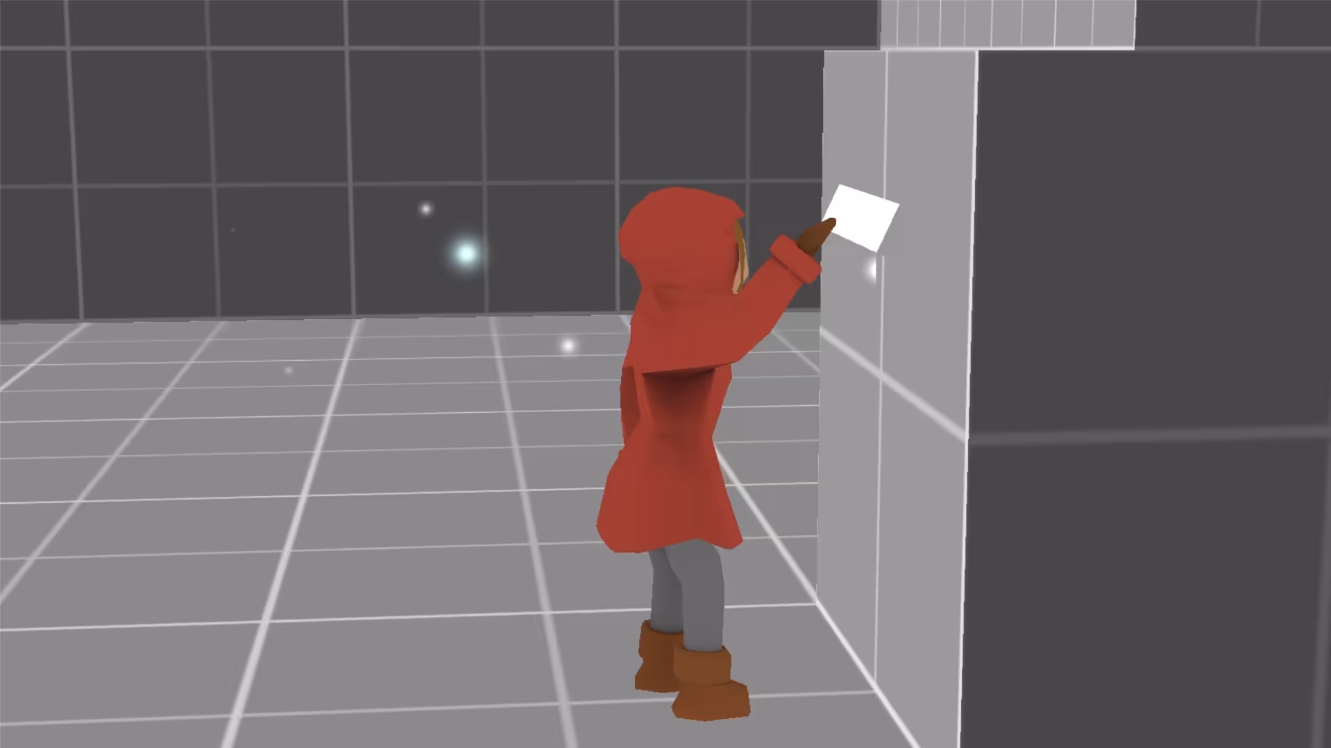 The player pulls a lever mounted on the wall.